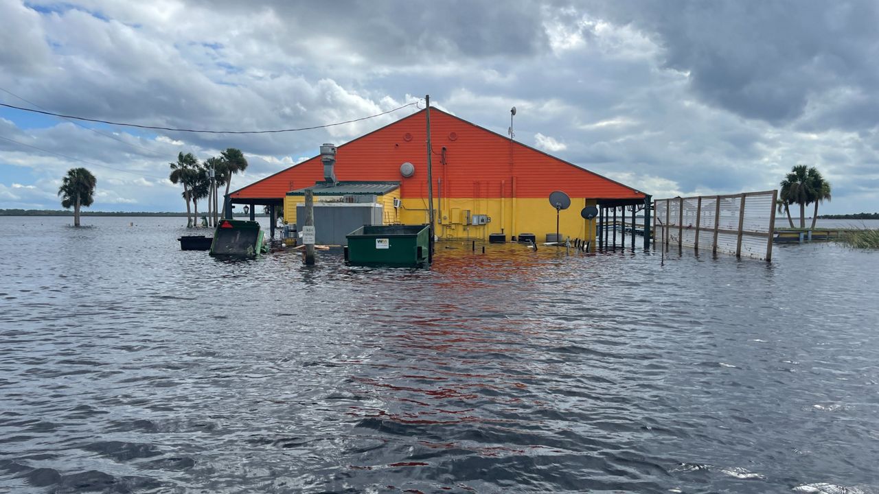 A Mims restaurant is still flooded after Ian. (Greg Pallone/Spectrum News)