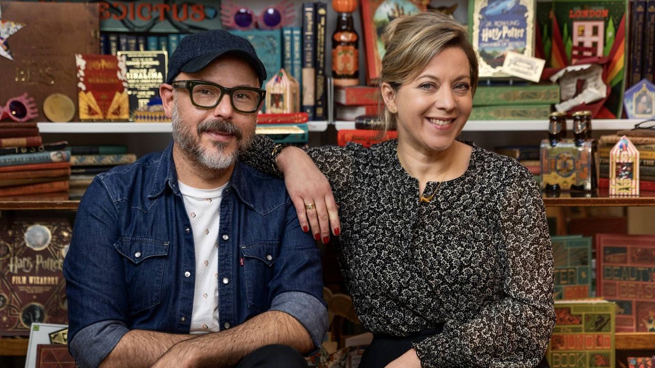 Eduardo Lima (left) and Miraphora Mina are the designers behind the graphic props of the "Harry Potter"and "Fantastic Beasts" films. They will be making an appearance at the House of MinaLima pop-up store at Universal CityWalk on Saturday, March 23. (Courtesy: NBCUniversal)