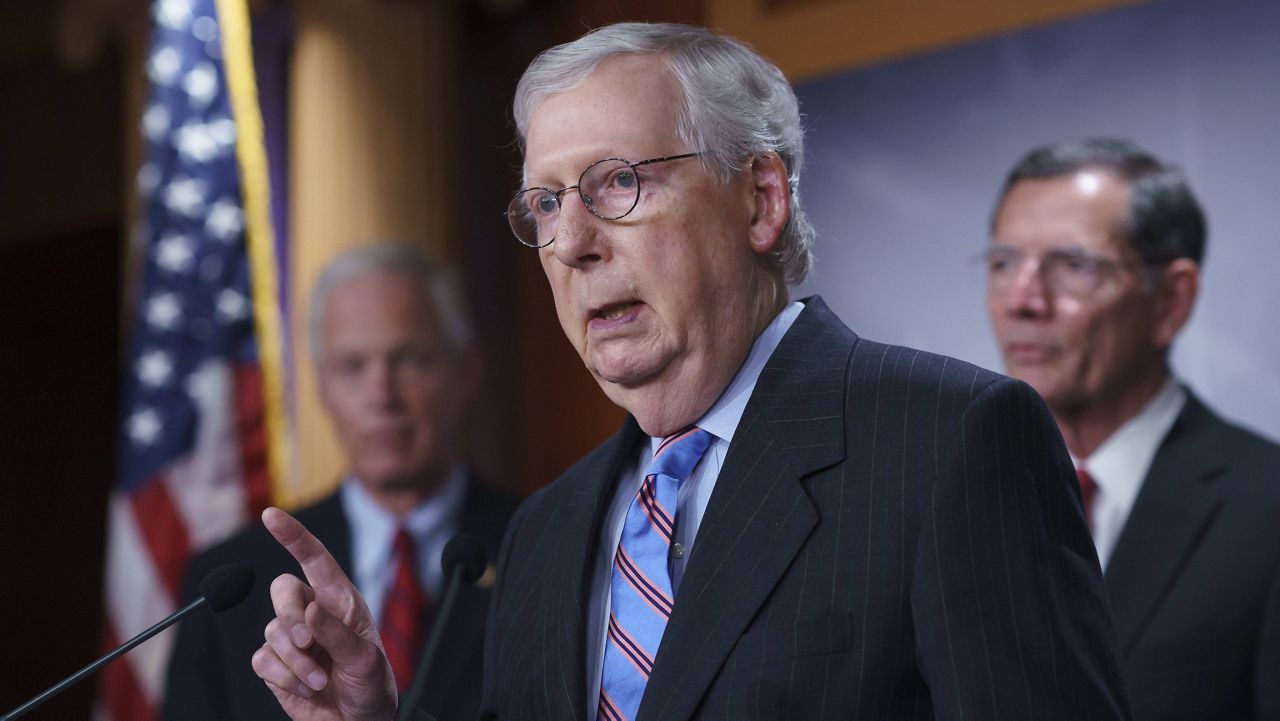 Senate Minority Leader Mitch McConnell speaks during a news conference Wednesday at the Capitol. (AP Photo/J. Scott Applewhite)