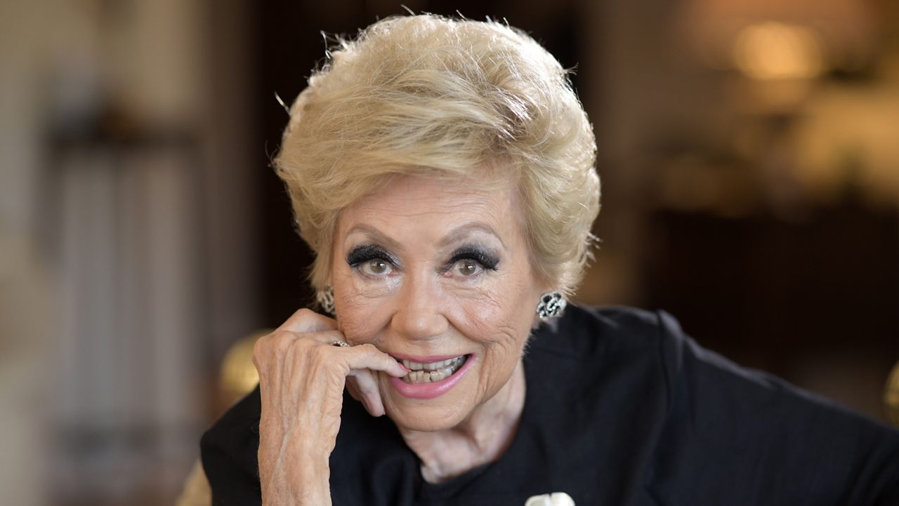 Actress Mitzi Gaynor poses in her apartment on May 26, 2021, in Beverly Hills, Calif. (AP Photo/Mark J. Terrill)