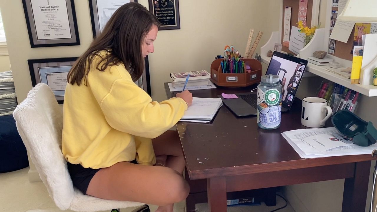 Girl working on school at her desk