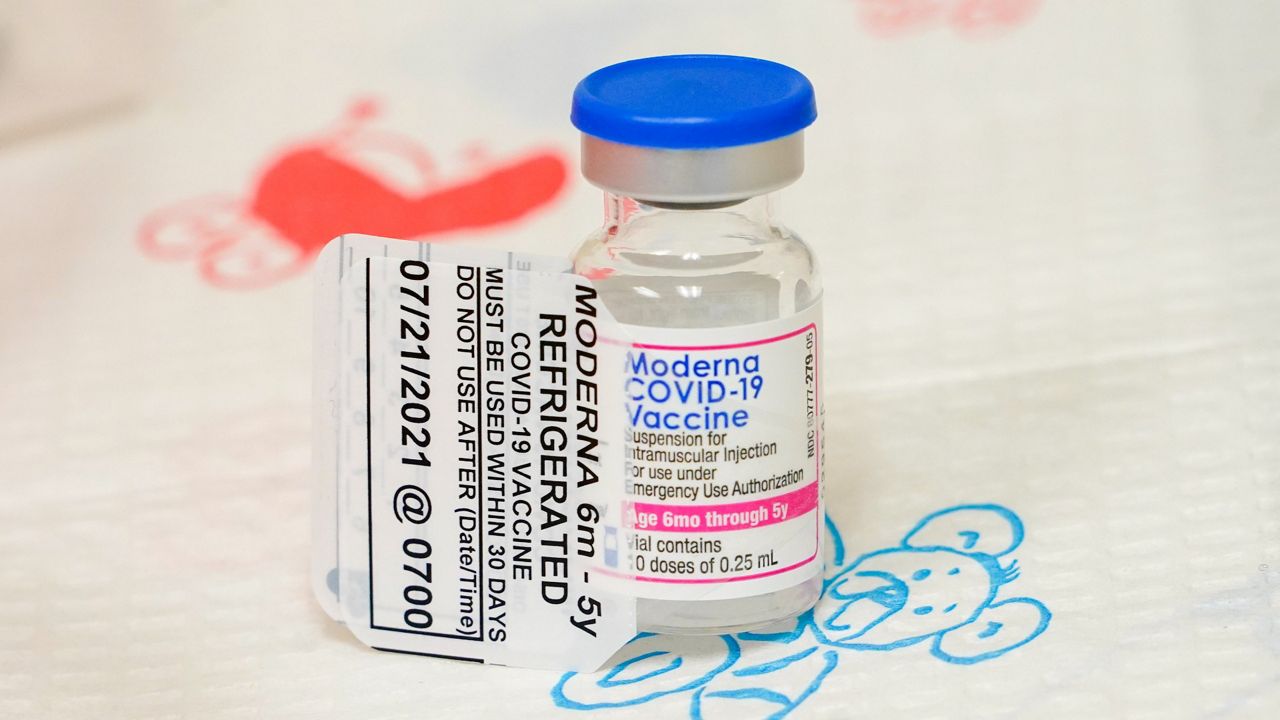A vial of the Moderna COVID-19 vaccine for children 6 months through 5 years old is seen Tuesday at Montefiore Medical Group in the Bronx borough of New York. (AP Photo/Mary Altaffer)