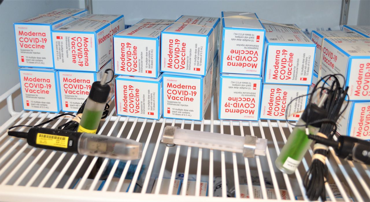The Moderna COVID-19 vaccine is stored in this file image. (Associated Press)