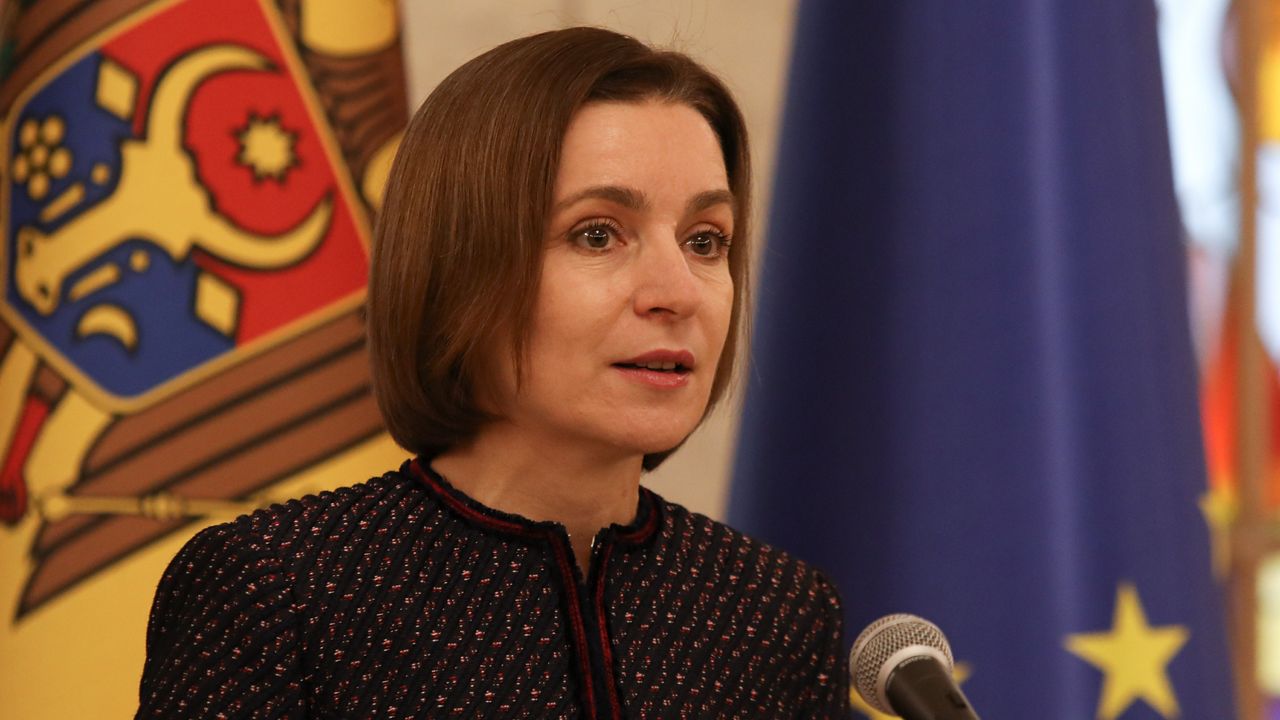 Moldovan President Maia Sandu in Chisinau, Moldova, Friday, Feb 10, 2023. (AP Photo/Aurel Obreja)