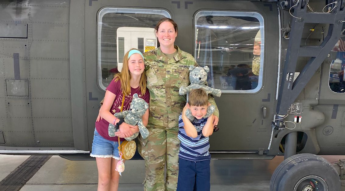 Sgt. Emily Cash with her two kids Izzy and Matthew.