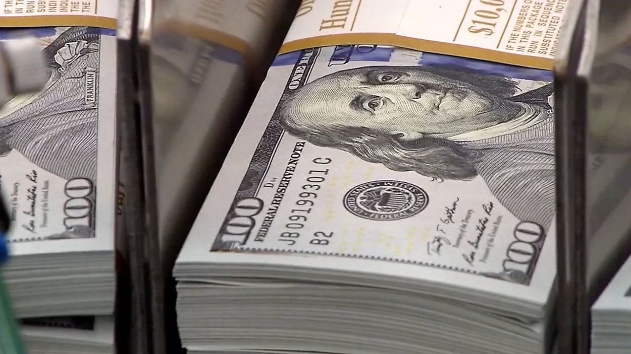 Stack of one-hundred dollar bills. 
