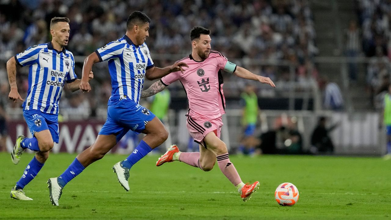 Inter Miami, who is led by iconic star Lionel Messi (center), and Orlando City soccer will meet at Raymond James Stadium in Tampa in the preseason on Feb. 14. (AP Photo/Rebecca Blackwell)