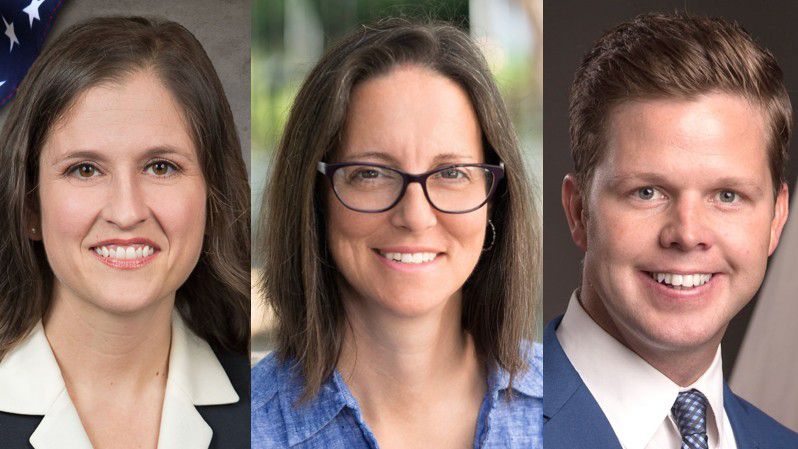 Incumbent Oviedo Mayor Megan Sladek (left), former Mount Dora City Council member Crissy Stile (center) and Cape Canaveral City Council member Wes Morrison won their respective mayoral races Tuesday. (Spectrum News 13)