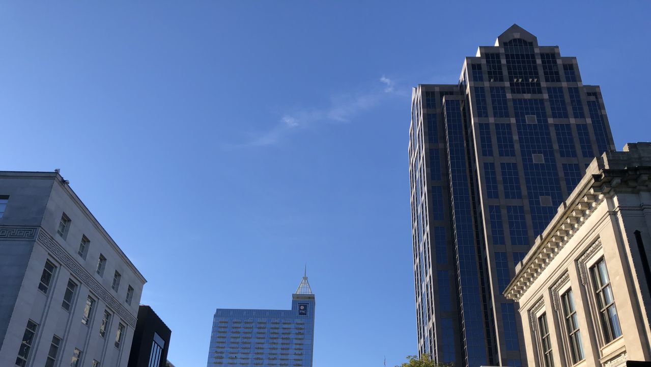 Mostly sunny skies over downtown Raleigh