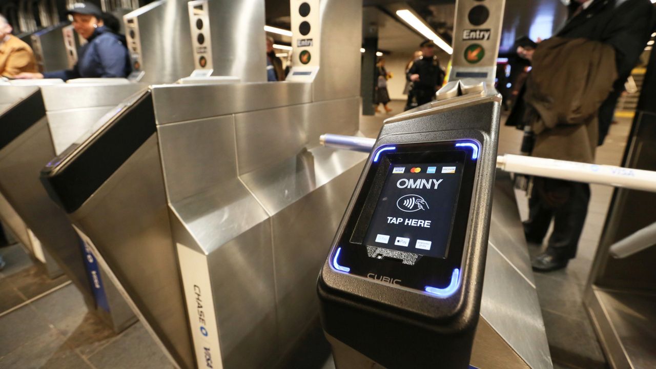 An OMNY subway turnstile.