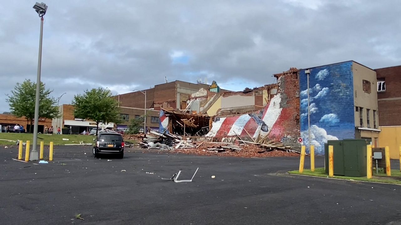 An image of the Peter Gansevoort mural in Rome after a tornado hit on July 16th, 2024. It has since been demolished. (Melissa Krull/Spectrum News)