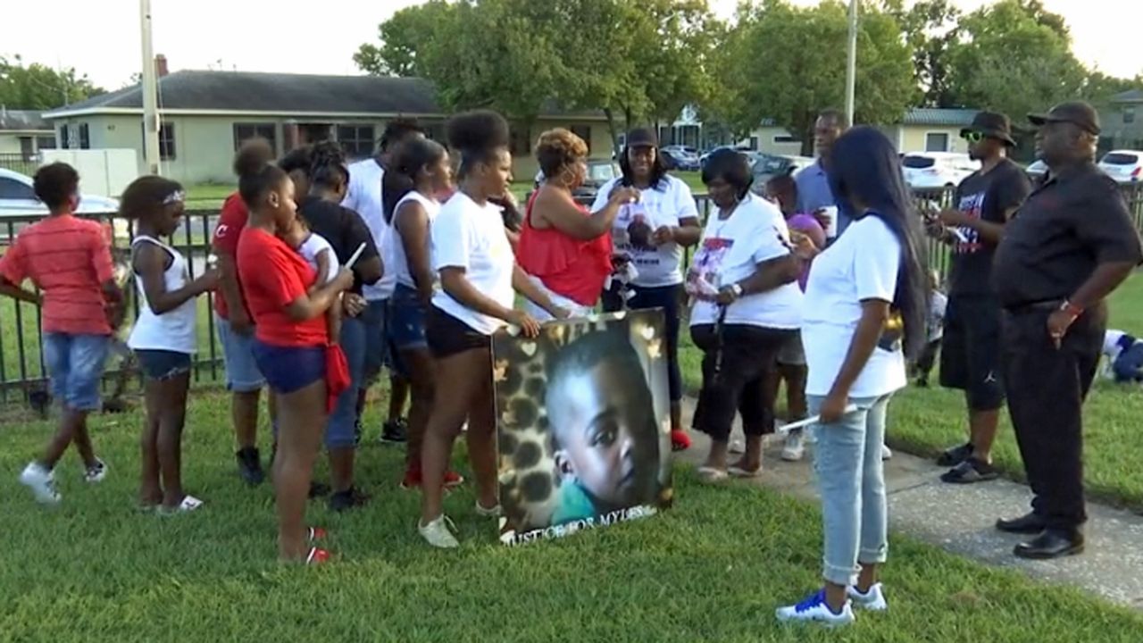 Family and friends came together one year later to remember 3-year-old Myles Hill, who died after being left in a hot day care van for more than 12 hours. (Spectrum News image)