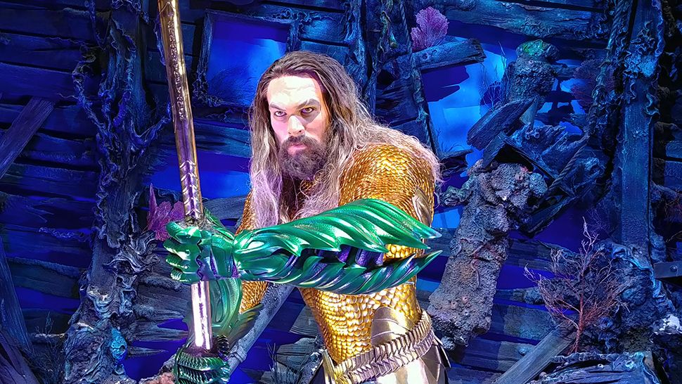Aquaman figure on display at the IAAPA Attractions Expo in November. The figure is now part of the Justice League exhibit at Madame Tussauds Orlando. (Ashley Carter/Spectrum News)