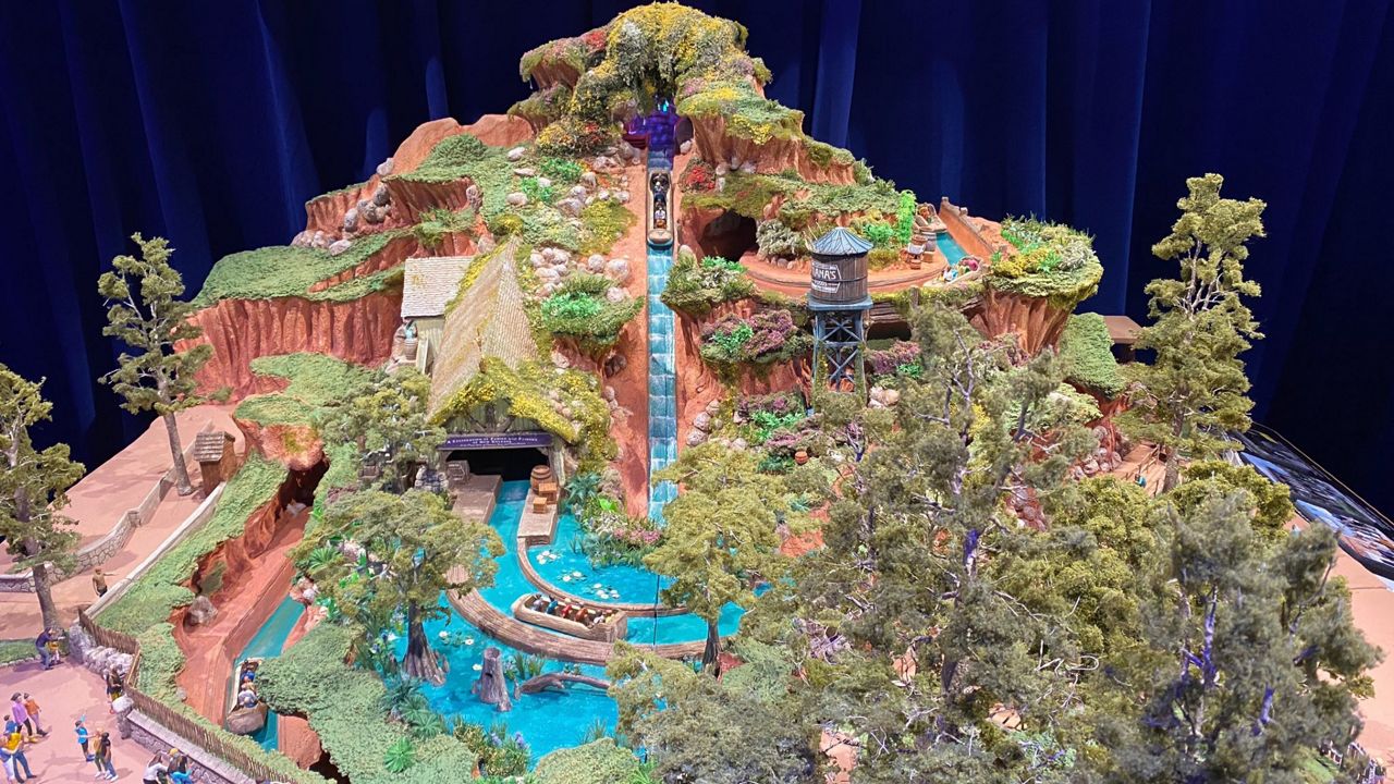 A model of Tiana's Bayou Adventure, the "Princess and the Frog"-inspired attraction set to replace Splash Mountain. (Spectrum News/Ashley Carter)