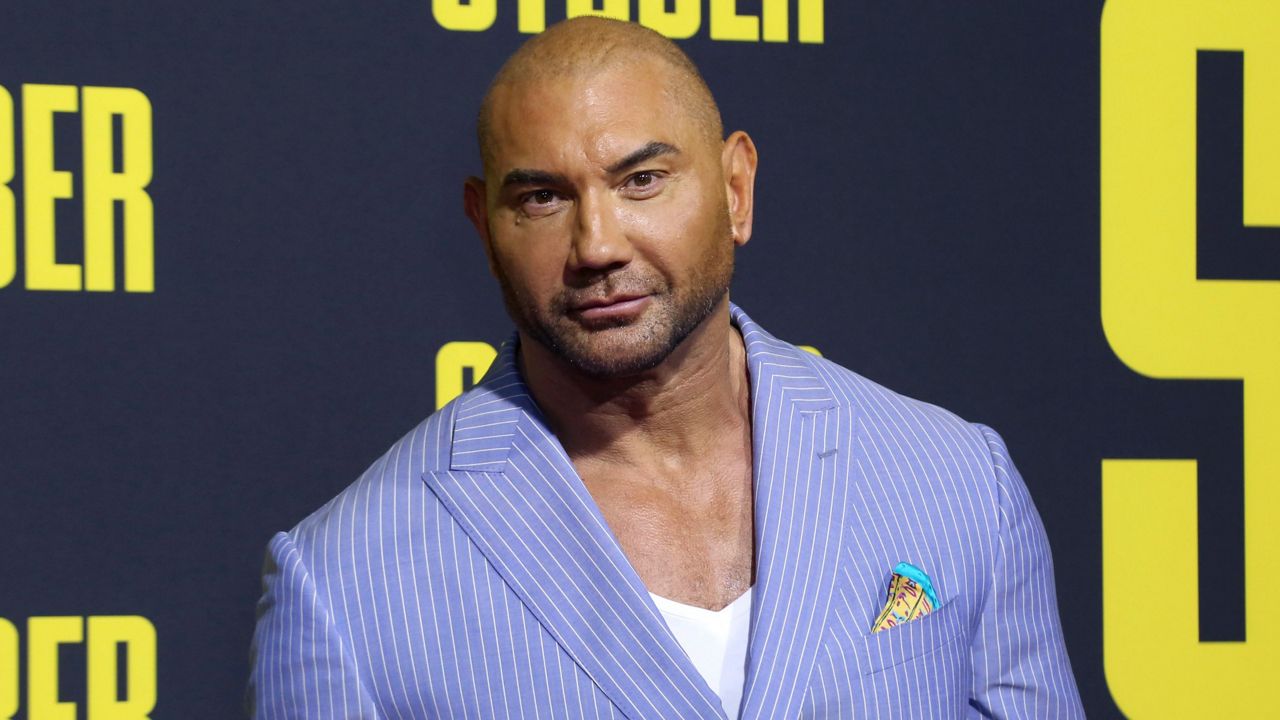 In this July 10, 2019, file photo, Dave Bautista attends the LA Premiere of "Stuber" at the Regal LA Live on Wednesday, July 10, 2019, in Los Angeles. (Willy Sanjuan/Invision/AP)