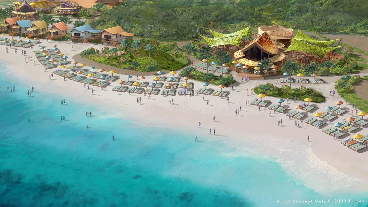 A rendering of the adult-exclusive beach at Lighthouse Point, Disney Cruise Line's new private island destination. (Photo: Disney)