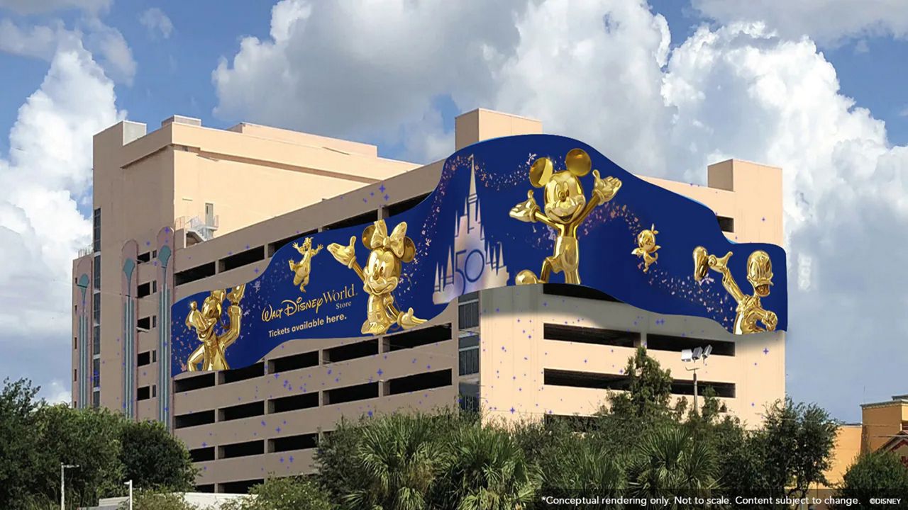 An artist rendering of Disney’s new digital art display on the outside of the Hollywood Plaza parking garage. (Photo: Disney)