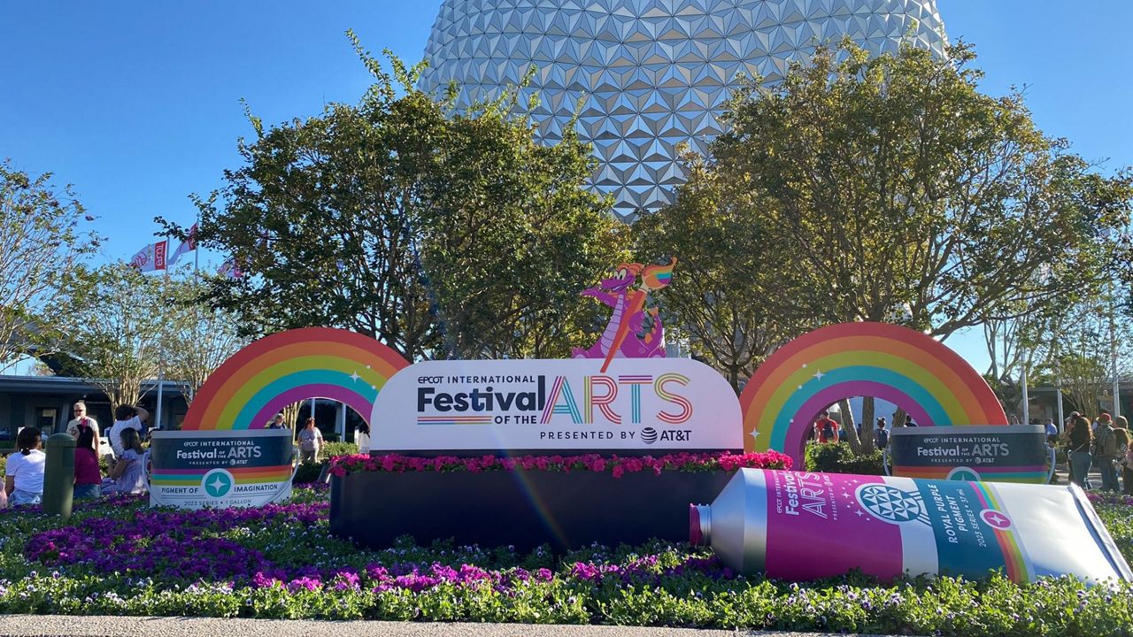 The sign for EPCOT International Festival of the Arts at the entrance of EPCOT. (Spectrum News/Ashley Carter)