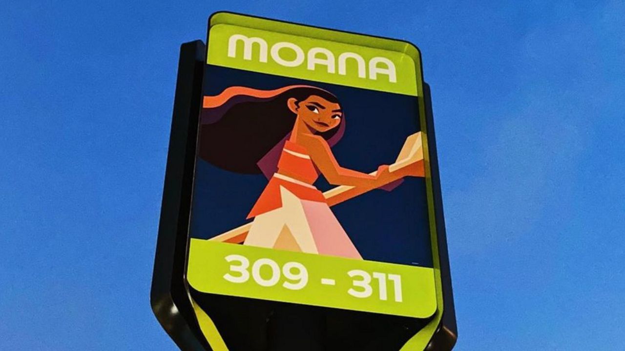 A new Moana-themed sign in the EPCOT parking lot. Disney is renaming the sections after characters. (Photo: Disney)