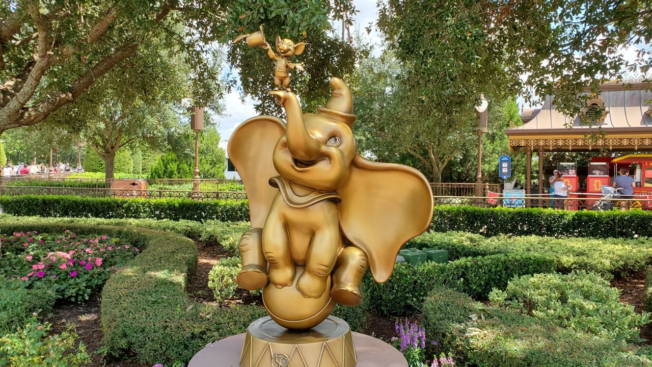 Dumbo Fab 50 statue at Magic Kingdom. (Spectrum News/Ashley Carter)