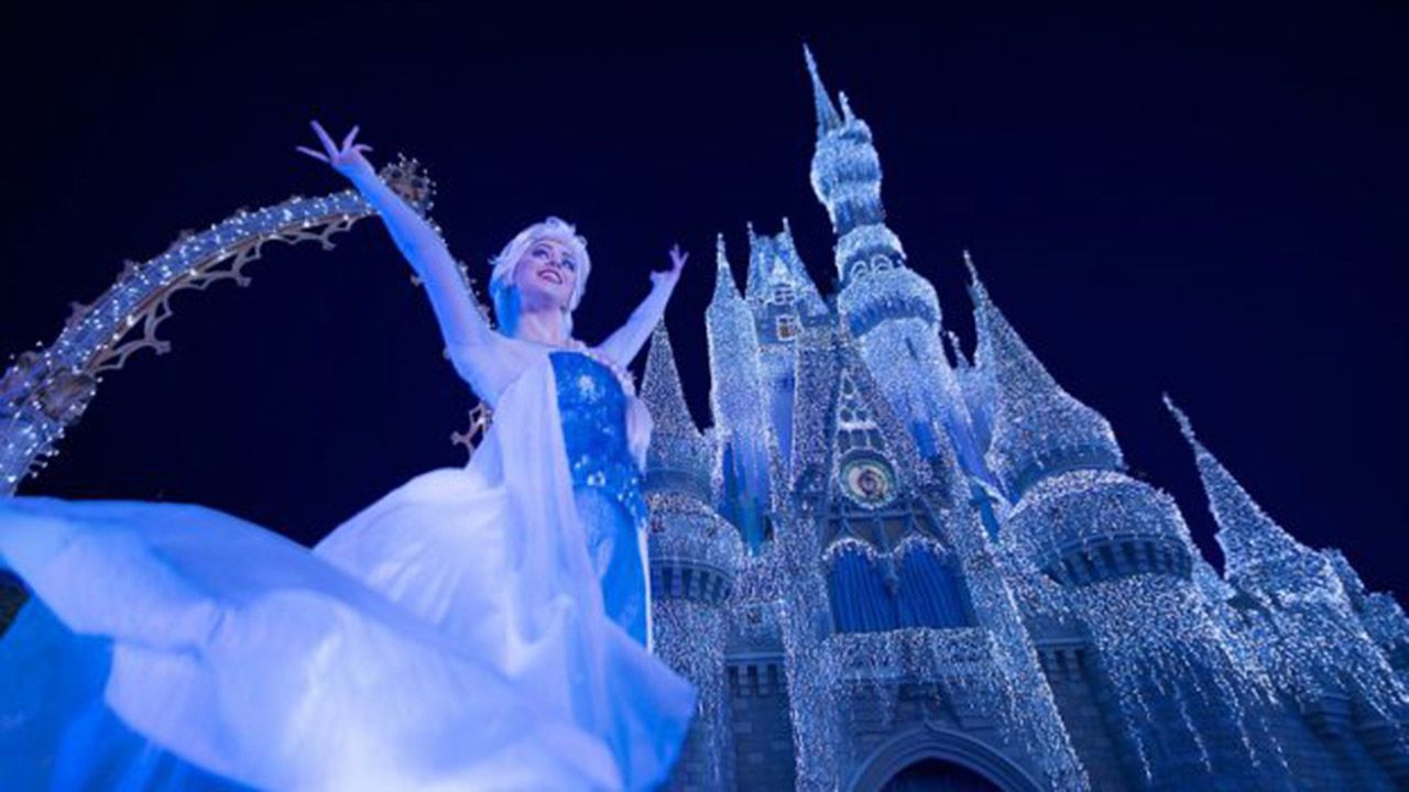 Elsa during "A Frozen Holiday Wish" at Disney's Magic Kingdom. (Courtesy of Disney Parks)