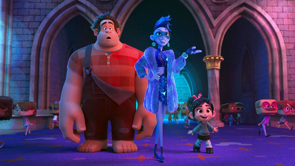Ralph, voiced by John C Reilly, Yess, voiced by Taraji P. Henson and Vanellope von Schweetz, voiced by Sarah Silverman in a scene from 'Ralph Breaks the Internet.' (Courtesy of Disney)
