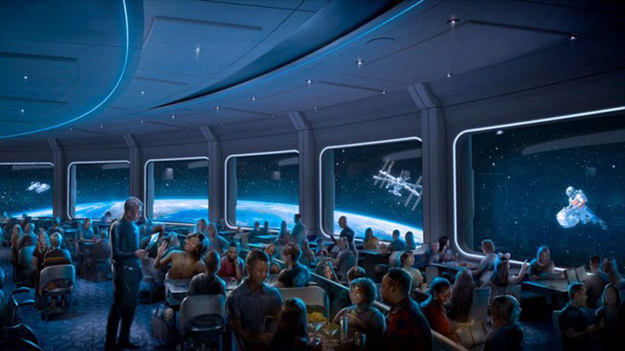 Concept art of the space-themed restaurant Space 220, which is set to open at Epcot in September. (Disney)