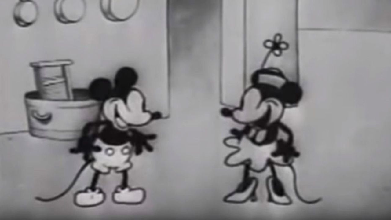 Mickey and Minnie Mouse in 1928's Steamboat Willie (Courtesy of Walt Disney Animation Studios)