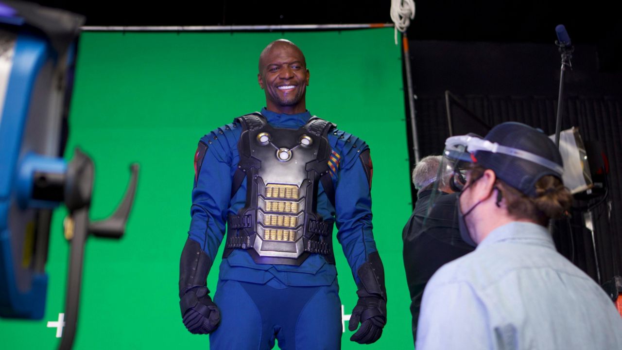 Terry Crews filming scenes for Guardians of the Galaxy: Cosmic, the new attraction opening at Epcot on May 27. (Photo courtesy: Disney)