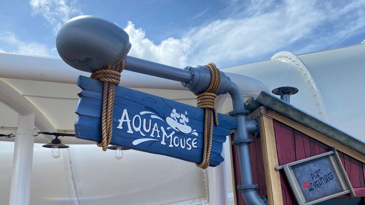 AquaMouse is the attraction on Disney's newest cruise ship, the Disney Wish. The water coaster is being billed as Disney's first attraction at sea. (Spectrum News/ Ashley Carter)