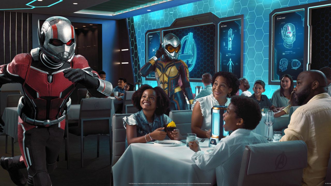 Concept art of "Avengers: Quantum Encounter," an interactive dining experience at the Worlds of Marvel restaurant aboard the upcoming Disney Wish.(Disney Cruise Line)
