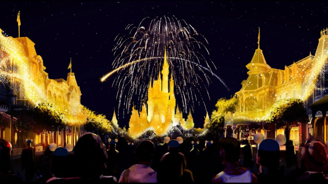 An artist rendering of the new nighttime show "Disney Enchantment," which will debut at Magic Kingdom on October 1 as part of Disney World's 50th anniversary celebration. (Disney)