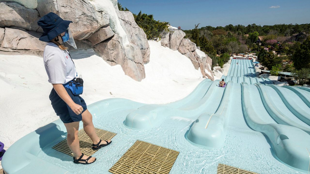 Disney's Blizzard Beach water park reopened March 7 after a nearly yearlong closure due to the pandemic. (Kent Phillips/Disney)