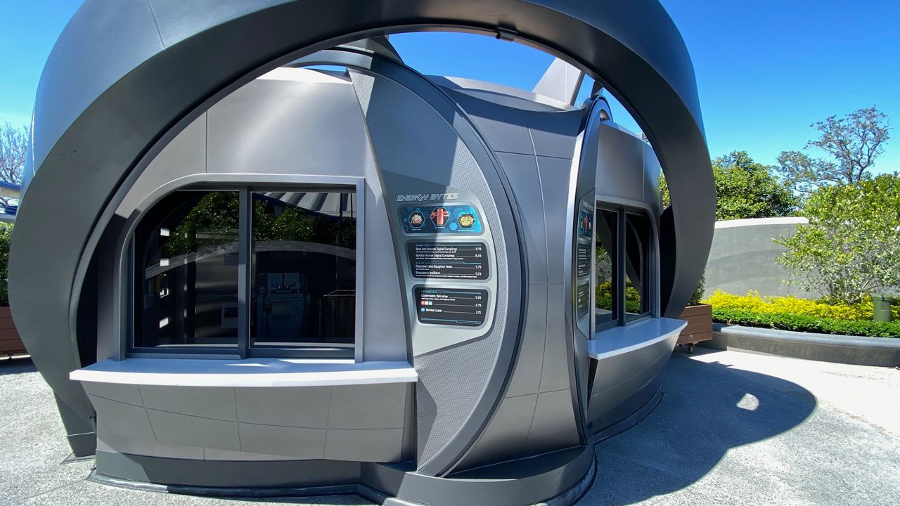 Energy Bytes food kiosk opening "soon" in Tomorrowland at Magic Kingdom. The kiosk is located next to TRON Lightcycle Run. (Spectrum News/Ashley Carter)