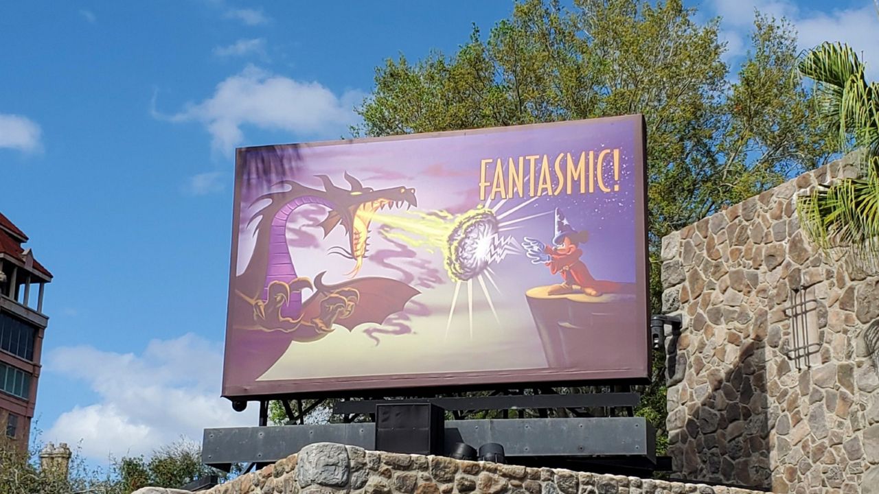 The billboard for Fantasmic! at Disney's Hollywood Studios. (Spectrum News/Ashley Carter)