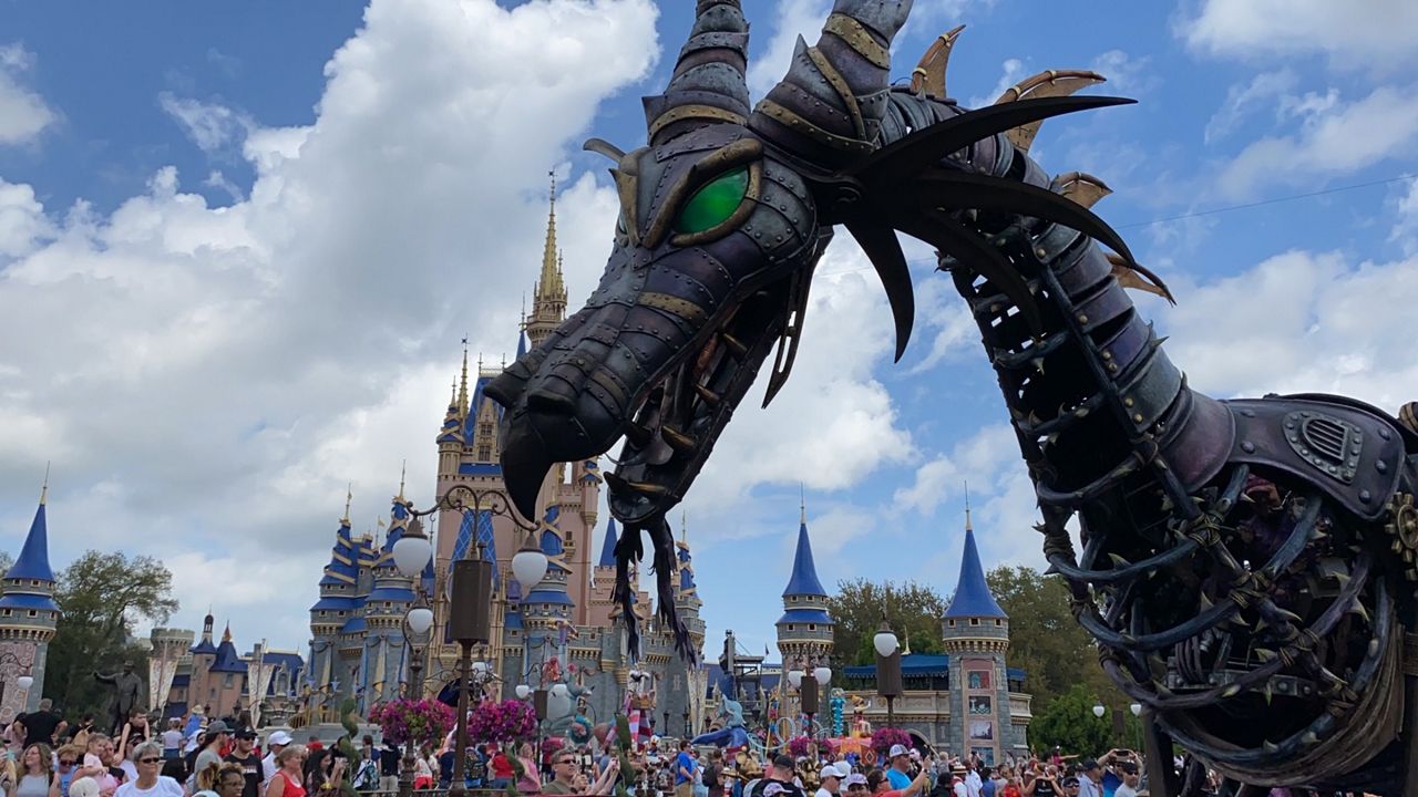 The Maleficent dragon float during the return of the Festival of Fantasy parade at Magic Kingdom. (Spectrum News/Ashley Carter)