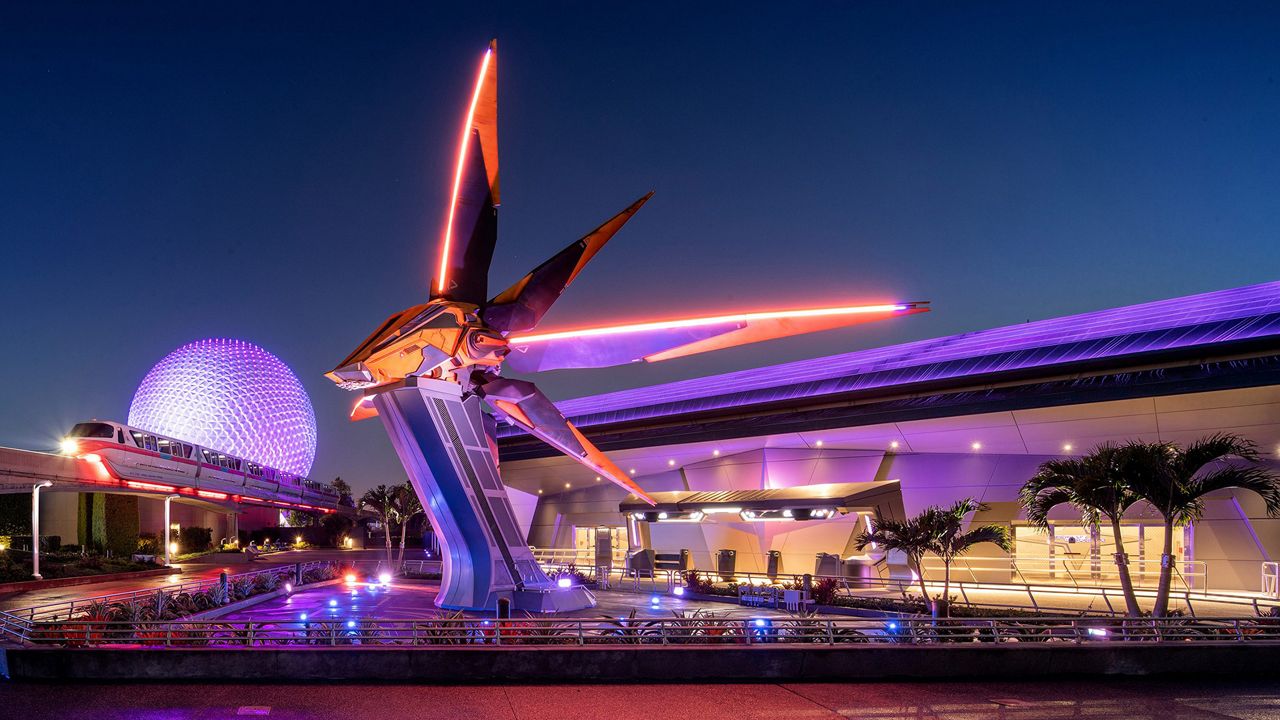 The Starblaster outside the entrance to Guardians of the Galaxy: Cosmic Rewind at EPCOT. (Photo: Disney/Kent Phillips)