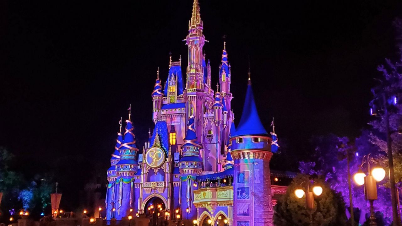 cinderella castle disney world at night