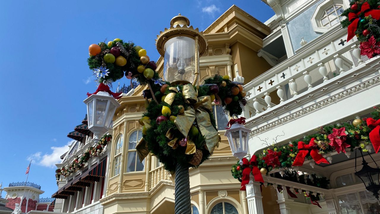 Holiday decorations have been installed at Magic Kingdom. (Spectrum News)