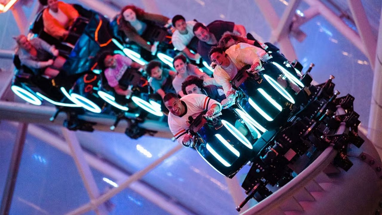 Riders enjoying TRON Lightcycle Run at Magic Kingdom at night. (Photo: Disney)