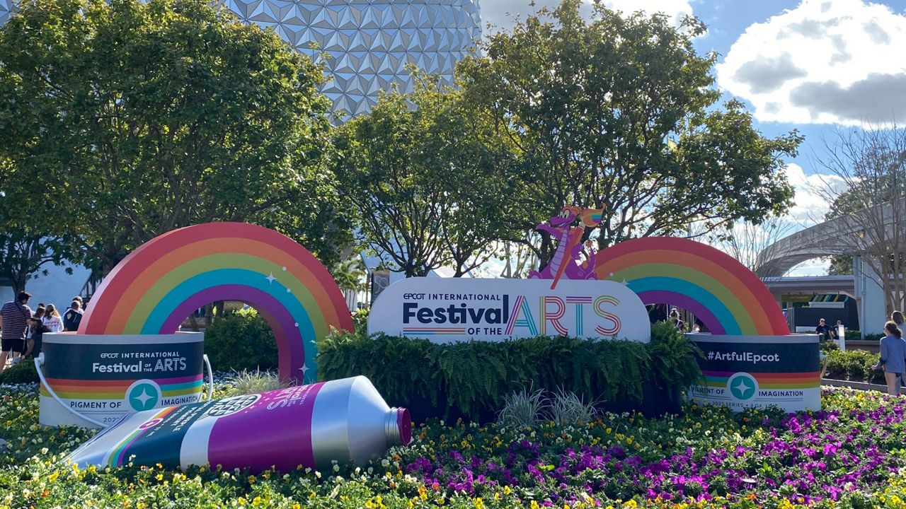 The sign for the 2022 edition of the Epcot International Festival of the Arts. (Spectrum News/Ashley Carter)