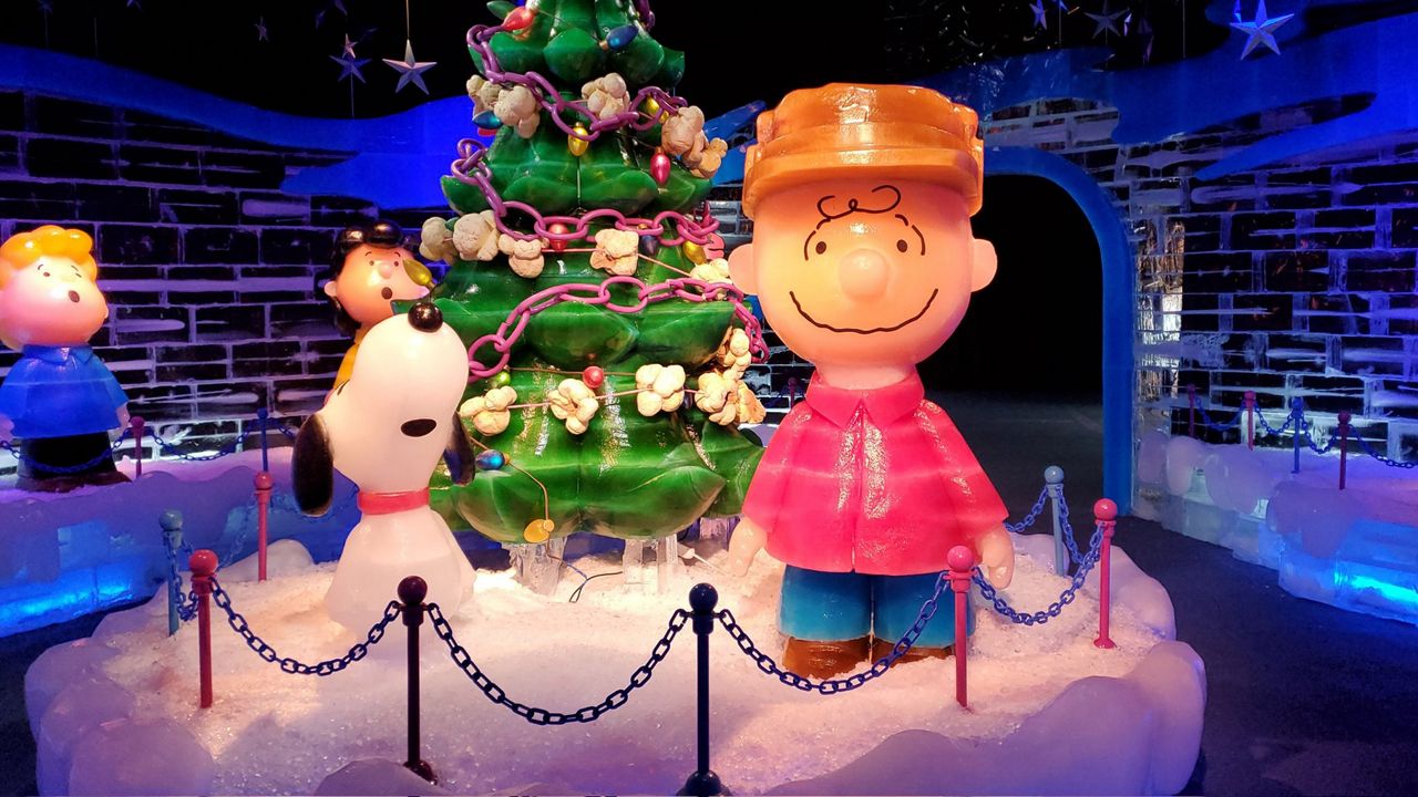 The ICE! exhibit at Gaylord Palms features a theme inspired by "A Charlie Brown Christmas." (Spectrum News/Ashley Carter)