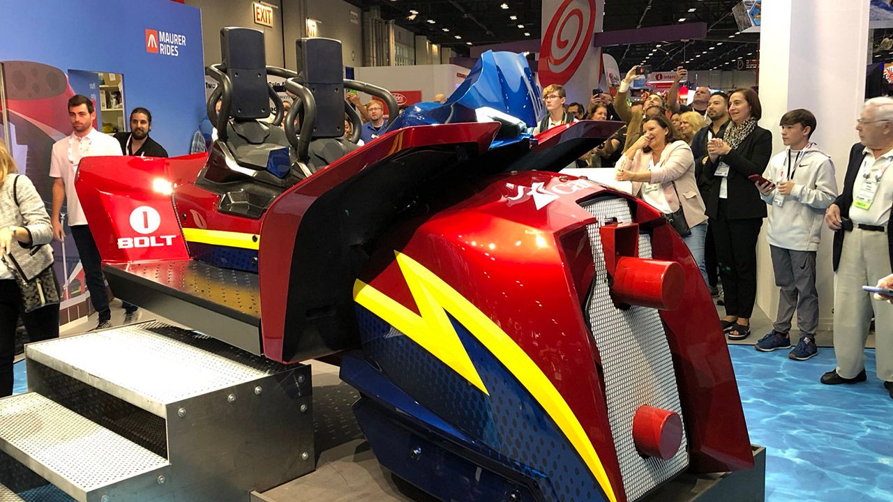 Carnival Cruise Line on Tuesday revealed the vehicle for its upcoming Bolt coaster, the first roller coaster at sea. (Ashley Carter/Spectrum News 13)