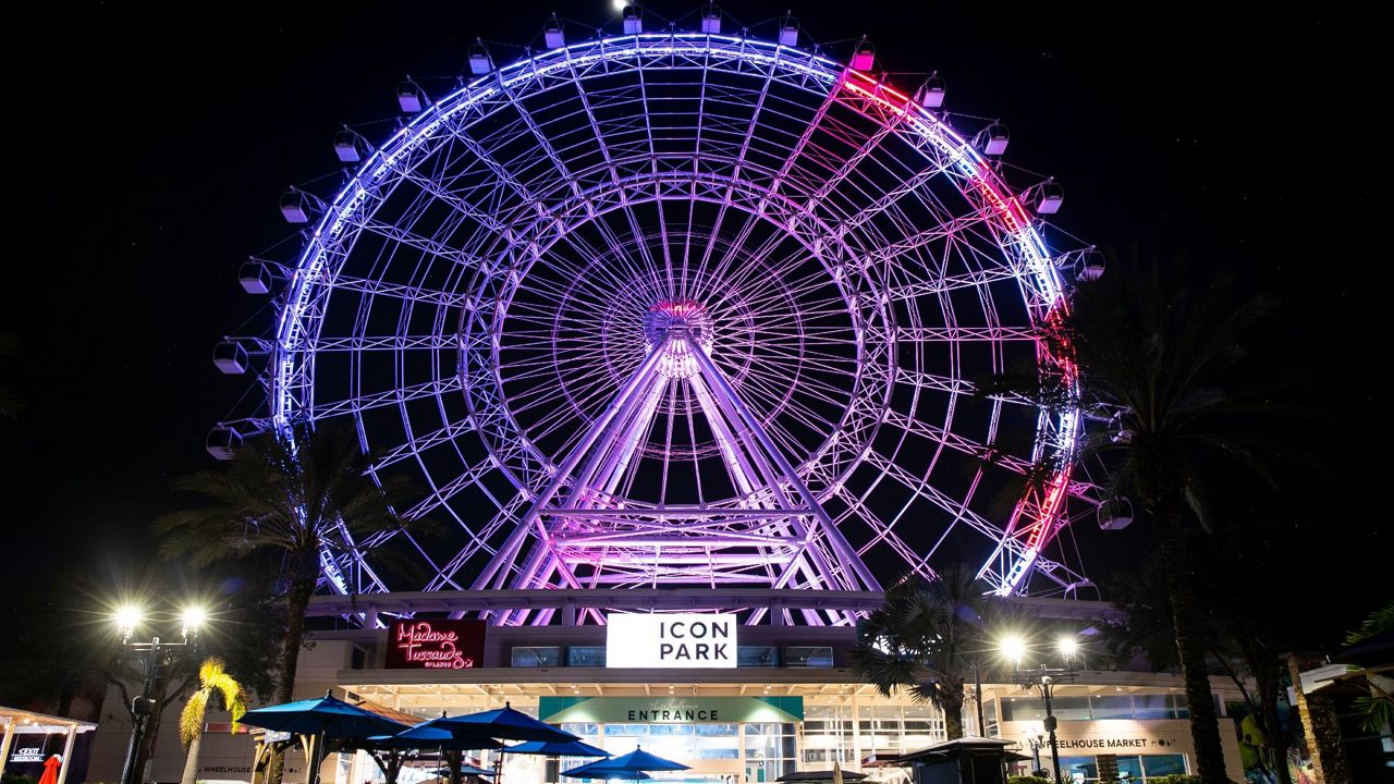The Wheel at ICON Park illuminated in the colors of the U.S. flag. (File)