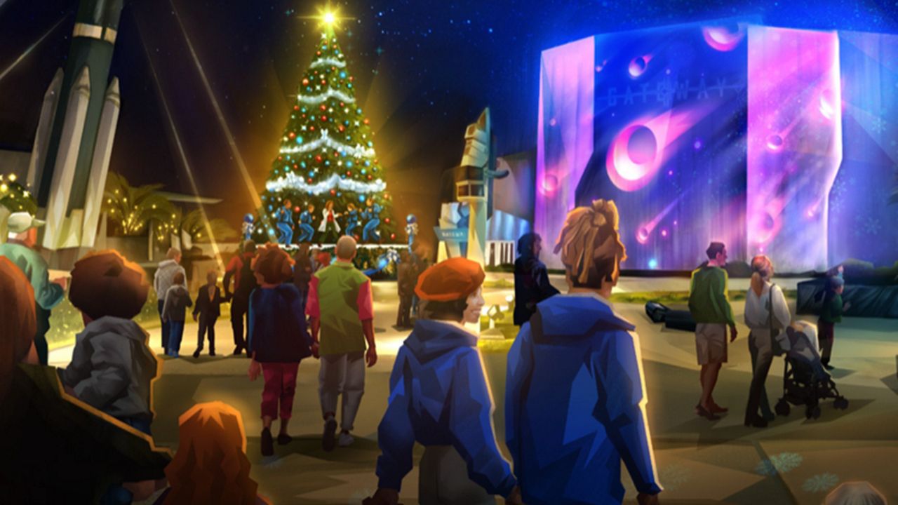 Concept art of “Starflake’s Holiday Voyage,” a new projection show coming to Kennedy Space Center Visitor Complex’s Holidays in Space event. (Photo: Kennedy Space Center)