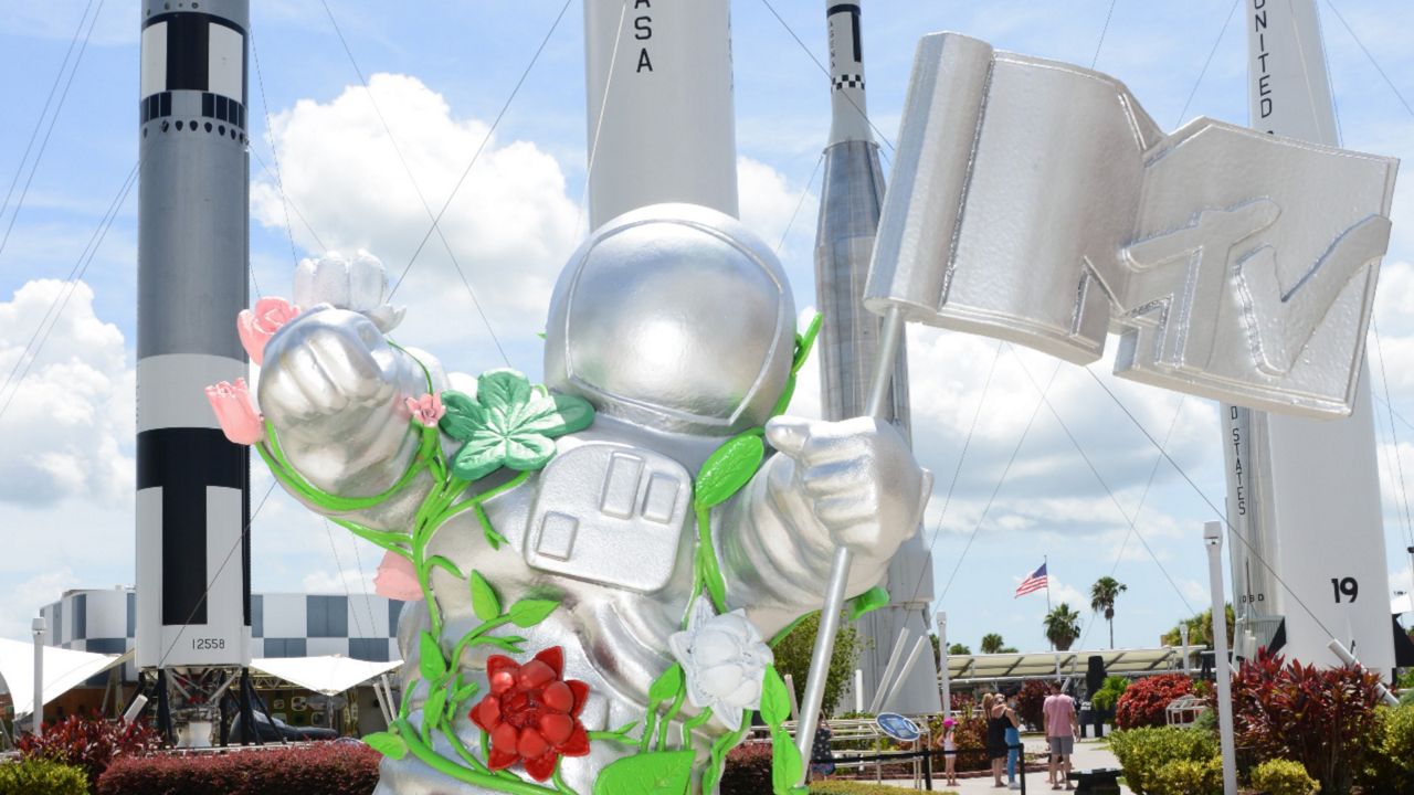 MTV unveils special edition large-scale Moon Person at Kennedy Space Center Visitor Complex in honor of the brand's 40th Anniversary on August 01, 2021 in Cape Canaveral, Florida. (Photo by Gerardo Mora/Getty Images for MTV)