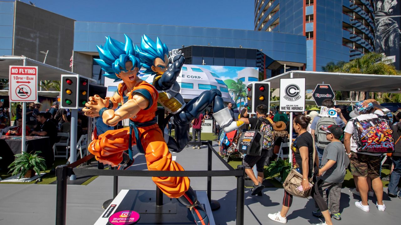 People stand near the popular Dragon Ball Experience on Day Three of Comic-Con International on Saturday, July 20, 2019, in San Diego, Calif. (Courtesy: Christy Radecic/Invision/AP)
