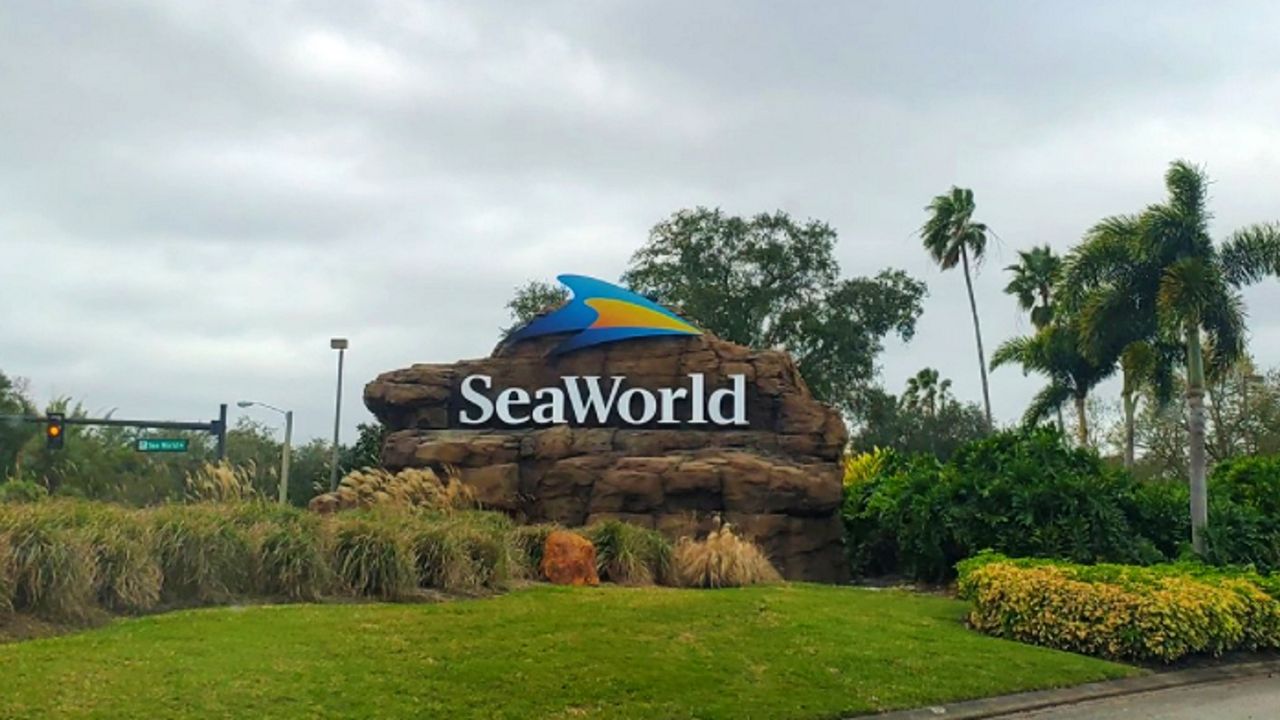 The entrance sign at SeaWorld Orlando. (File)