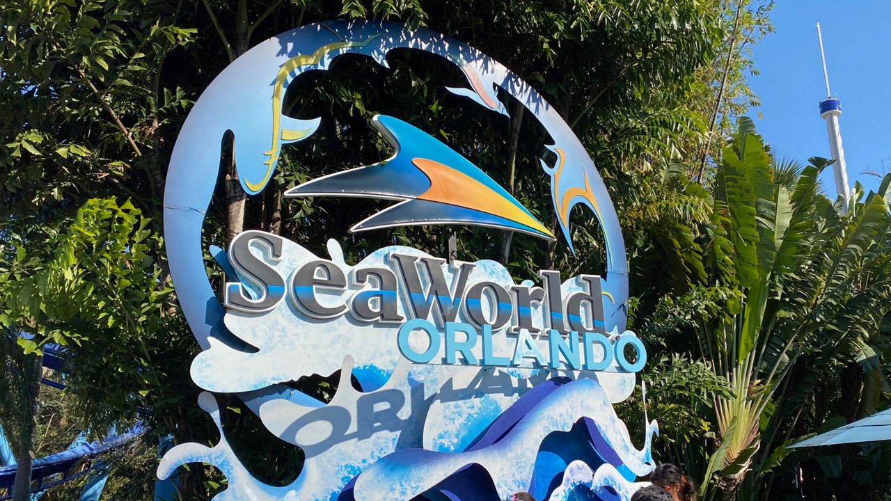 SeaWorld Orlando's entry sign. (Spectrum News)