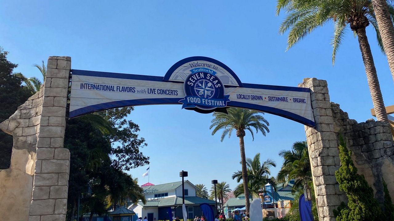 Seven Seas Food Festival sign at SeaWorld Orlando. (Spectrum News/Ashley Carter)